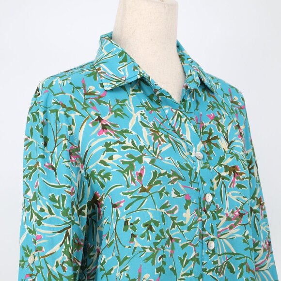 FINLEY Agetha Kyoto Floral-Print Ruffle Button-Front Shirt Blue Green Size XS - Picture 4 of 9